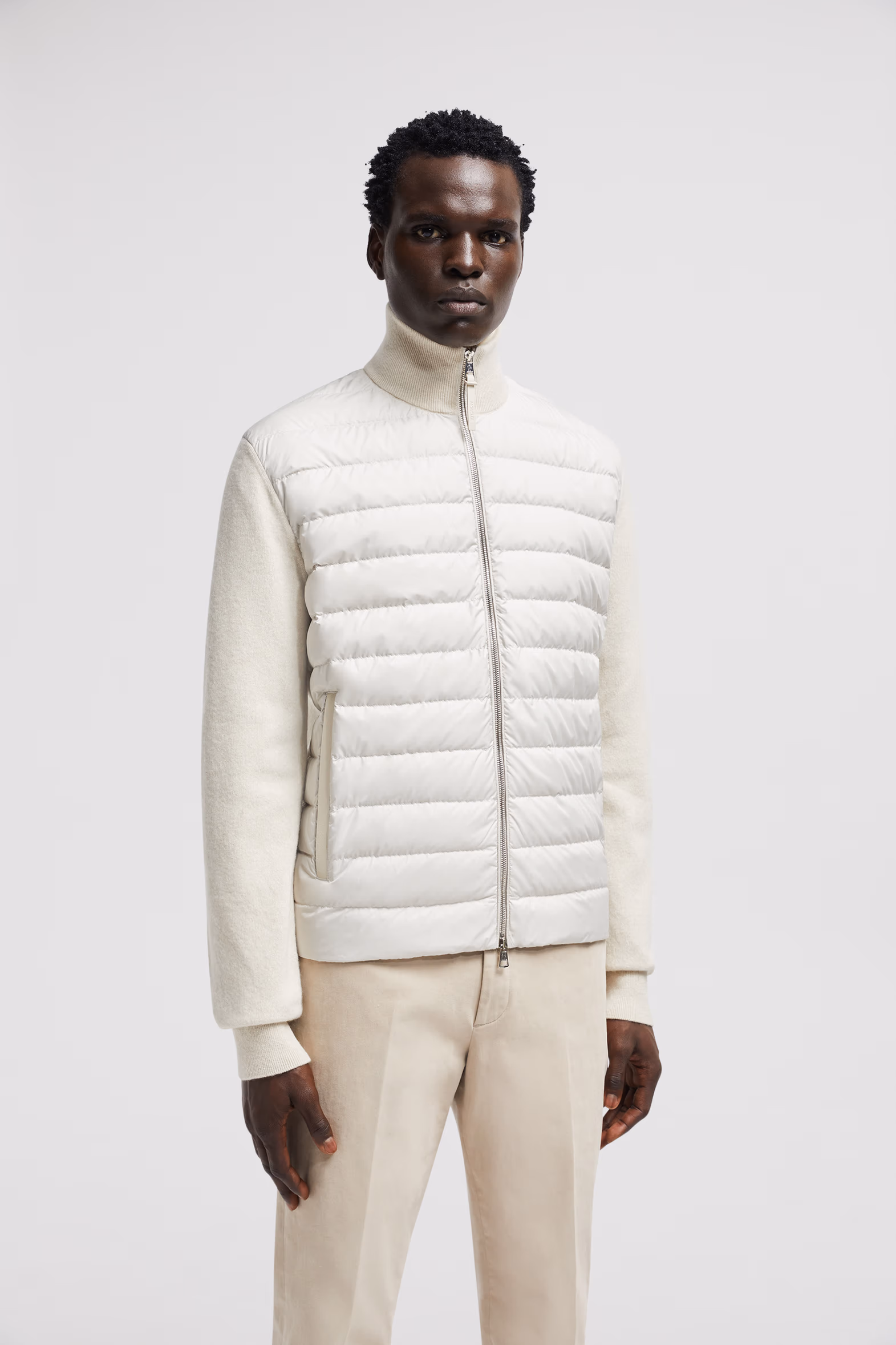 Padded Wool & Cashmere Zip-Up Cardigan Men White Moncler 3